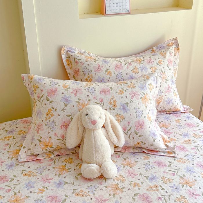 91家纺网 家纺一手货源 找家纺 绵庭家纺 2025新款田园花卉全棉纯棉印花四件套 苏颜粉