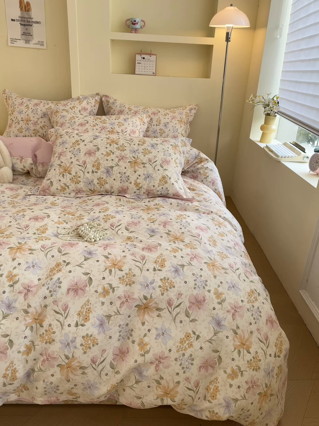 91家纺网 家纺一手货源 找家纺 绵庭家纺 2025新款田园花卉全棉纯棉印花四件套 苏颜粉