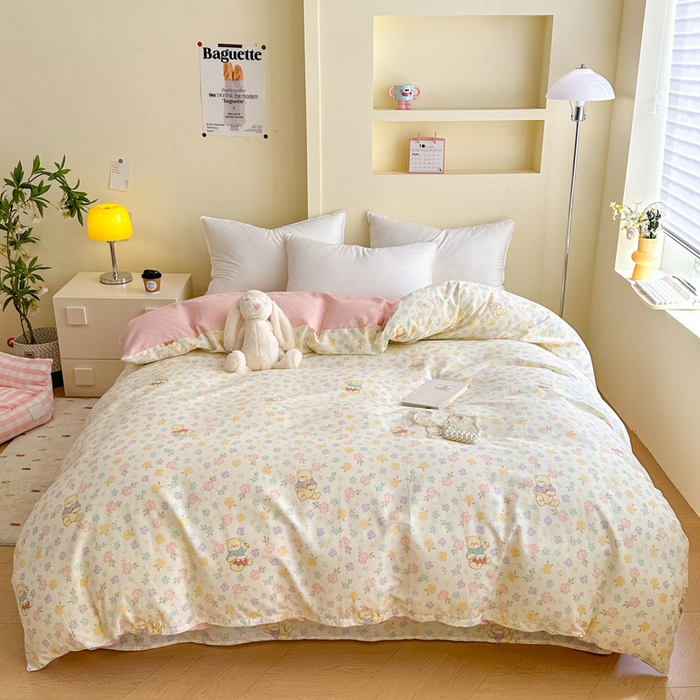 91家纺网 家纺一手货源 找家纺 绵庭家纺 2025新款田园花卉全棉纯棉印花四件套 维尼花海