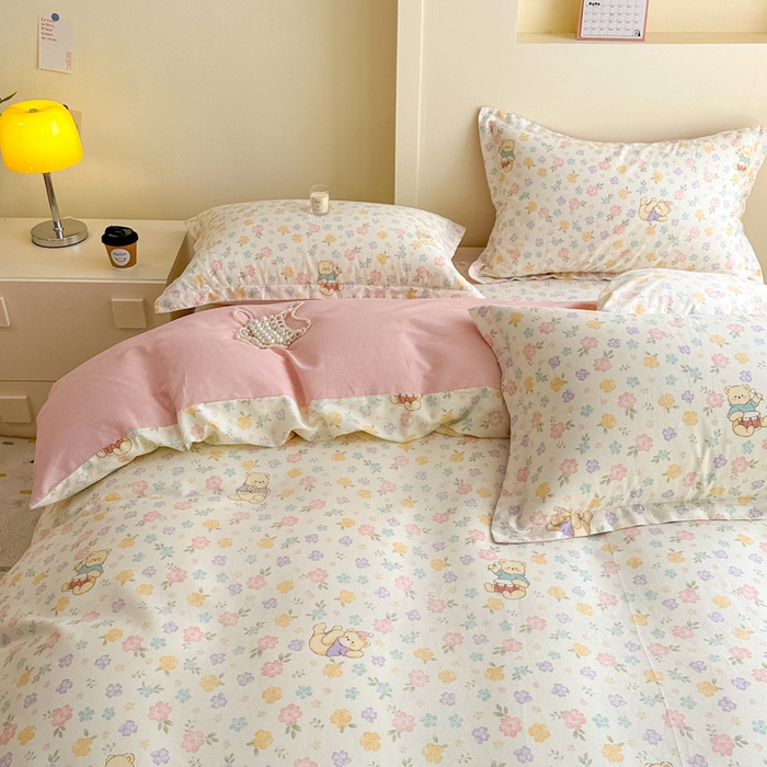 91家纺网 家纺一手货源 找家纺 绵庭家纺 2025新款田园花卉全棉纯棉印花四件套 维尼花海