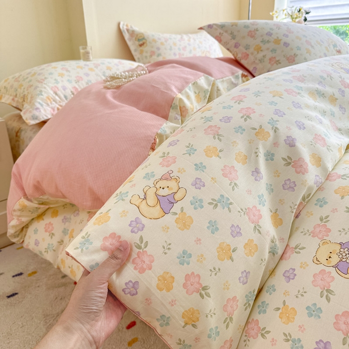 91家纺网 家纺一手货源 找家纺 绵庭家纺 2025新款田园花卉全棉纯棉印花四件套 维尼花海