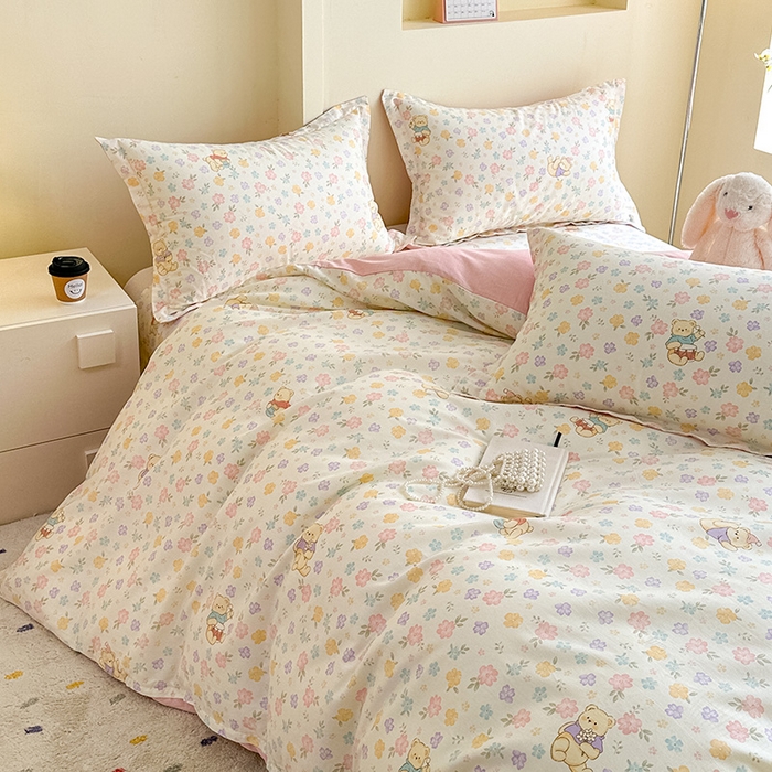 91家纺网 家纺一手货源 找家纺 绵庭家纺 2025新款田园花卉全棉纯棉印花四件套 维尼花海