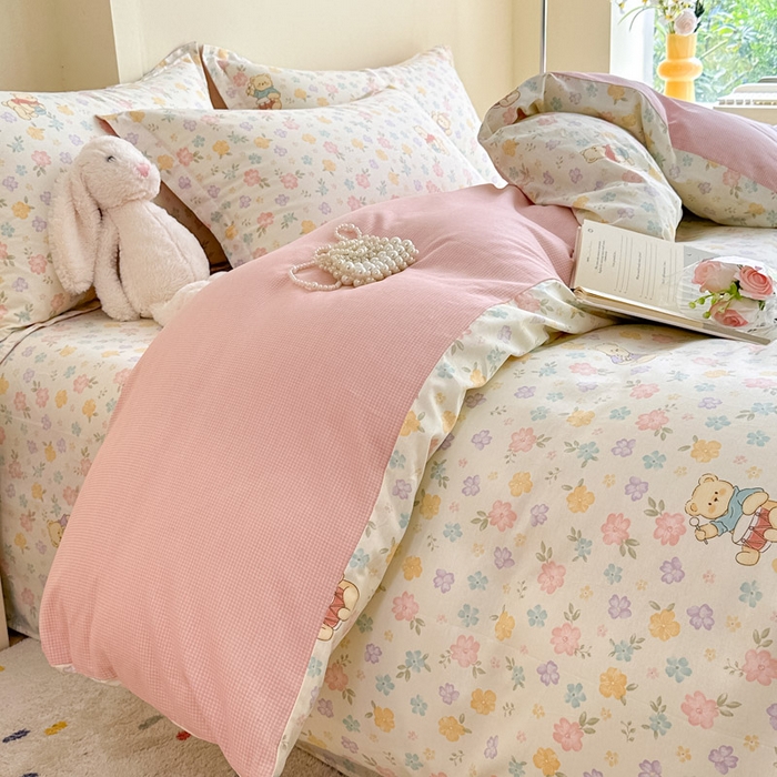 91家纺网 家纺一手货源 找家纺 绵庭家纺 2025新款田园花卉全棉纯棉印花四件套 维尼花海