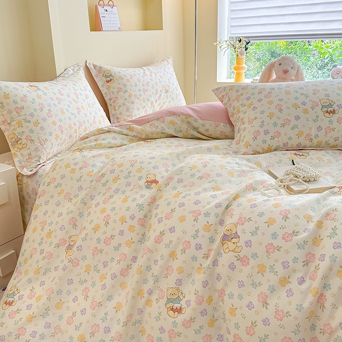 91家纺网 家纺一手货源 找家纺 绵庭家纺 2025新款田园花卉全棉纯棉印花四件套 维尼花海