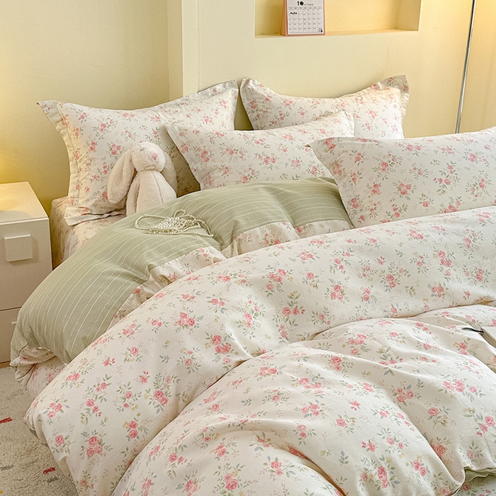 91家纺网 家纺一手货源 找家纺 绵庭家纺 2025新款田园花卉全棉纯棉印花四件套 小清欢