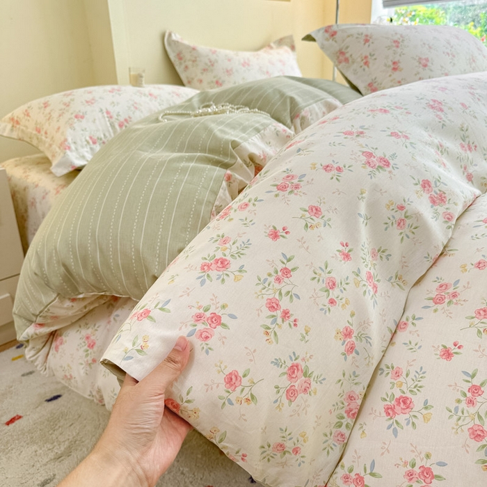 91家纺网 家纺一手货源 找家纺 绵庭家纺 2025新款田园花卉全棉纯棉印花四件套 小清欢