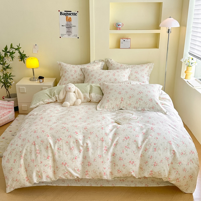 91家纺网 家纺一手货源 找家纺 绵庭家纺 2025新款田园花卉全棉纯棉印花四件套 小清欢