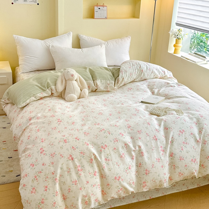 91家纺网 家纺一手货源 找家纺 绵庭家纺 2025新款田园花卉全棉纯棉印花四件套 小清欢