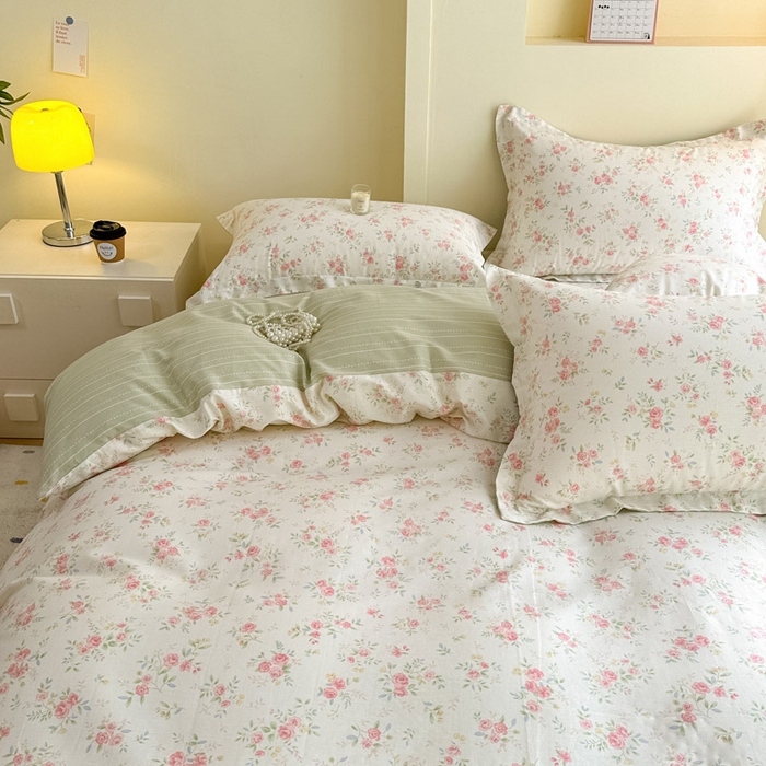 91家纺网 家纺一手货源 找家纺 绵庭家纺 2025新款田园花卉全棉纯棉印花四件套 小清欢