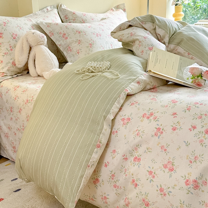 91家纺网 家纺一手货源 找家纺 绵庭家纺 2025新款田园花卉全棉纯棉印花四件套 小清欢