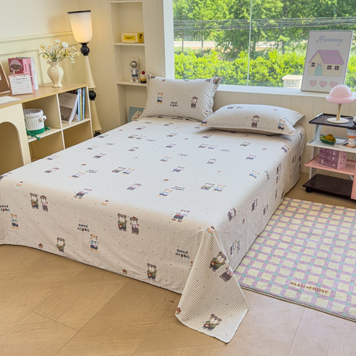 91家纺网 家纺一手货源 找家纺 绵庭家纺 2025新款田园花卉全棉纯棉印花四件套 小熊系铃