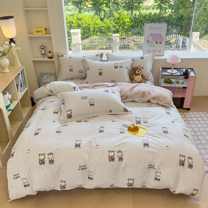 91家纺网 家纺一手货源 找家纺 绵庭家纺 2025新款田园花卉全棉纯棉印花四件套 小熊系铃