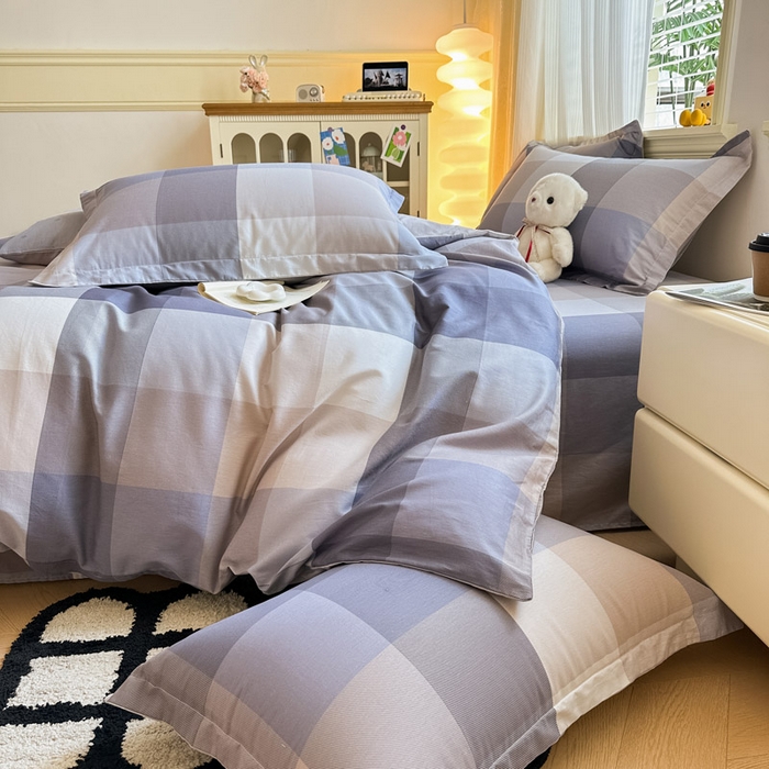 91家纺网 家纺一手货源 找家纺 绵庭家纺 2025新款田园花卉全棉纯棉印花四件套 烟花格章-灰