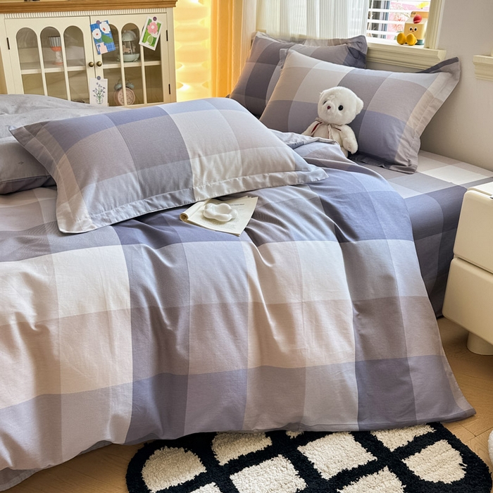 91家纺网 家纺一手货源 找家纺 绵庭家纺 2025新款田园花卉全棉纯棉印花四件套 烟花格章-灰