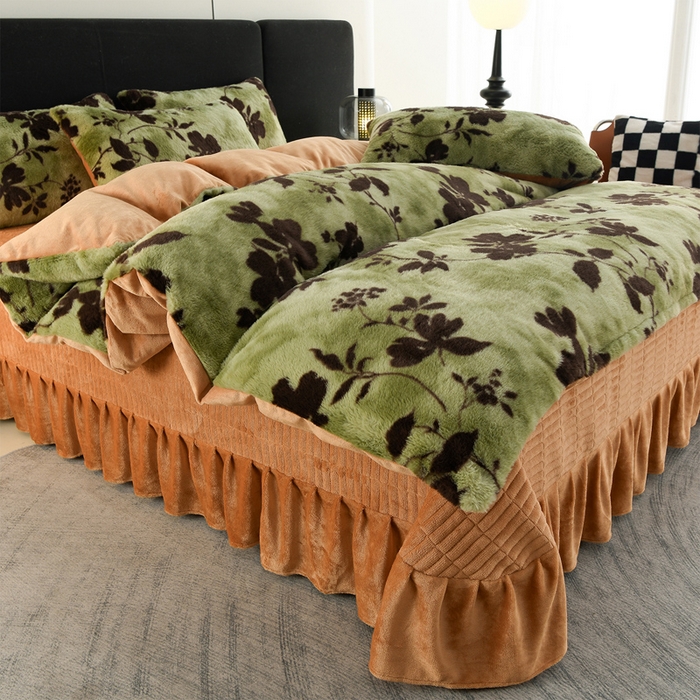 91家纺网 家纺一手货源 找家纺 德比尔斯  2025新款兔毛绒兔兔绒牛奶绒四件套床盖款 椿野