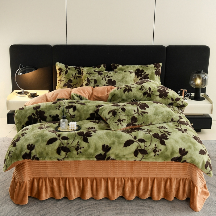 91家纺网 家纺一手货源 找家纺 德比尔斯  2025新款兔毛绒兔兔绒牛奶绒四件套床盖款 椿野