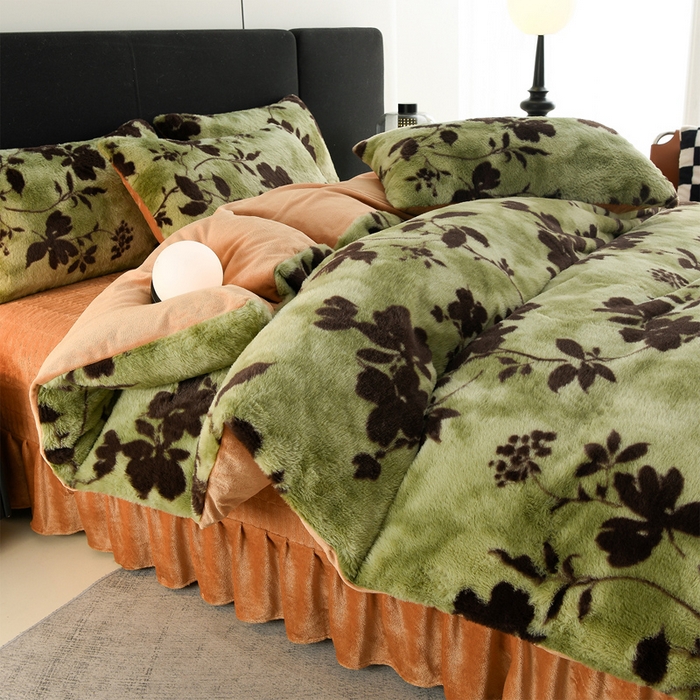 91家纺网 家纺一手货源 找家纺 德比尔斯  2025新款兔毛绒兔兔绒牛奶绒四件套床盖款 椿野