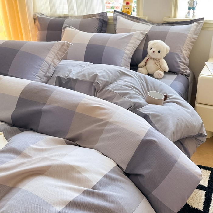 91家纺网 家纺一手货源 找家纺 绵庭家纺 2025新款田园花卉全棉纯棉印花四件套 烟花格章-灰