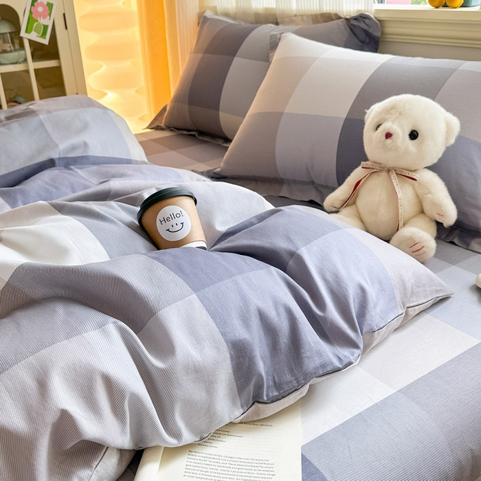 91家纺网 家纺一手货源 找家纺 绵庭家纺 2025新款田园花卉全棉纯棉印花四件套 烟花格章-灰