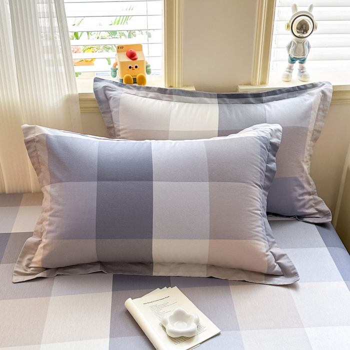 91家纺网 家纺一手货源 找家纺 绵庭家纺 2025新款田园花卉全棉纯棉印花四件套 烟花格章-灰