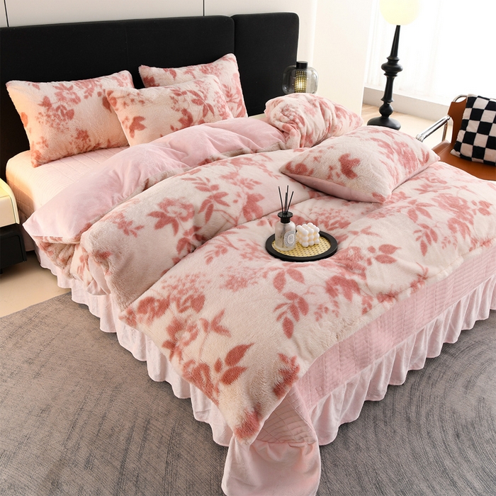 德比尔斯  2025新款兔毛绒兔兔绒牛奶绒四件套床盖款 花间密语