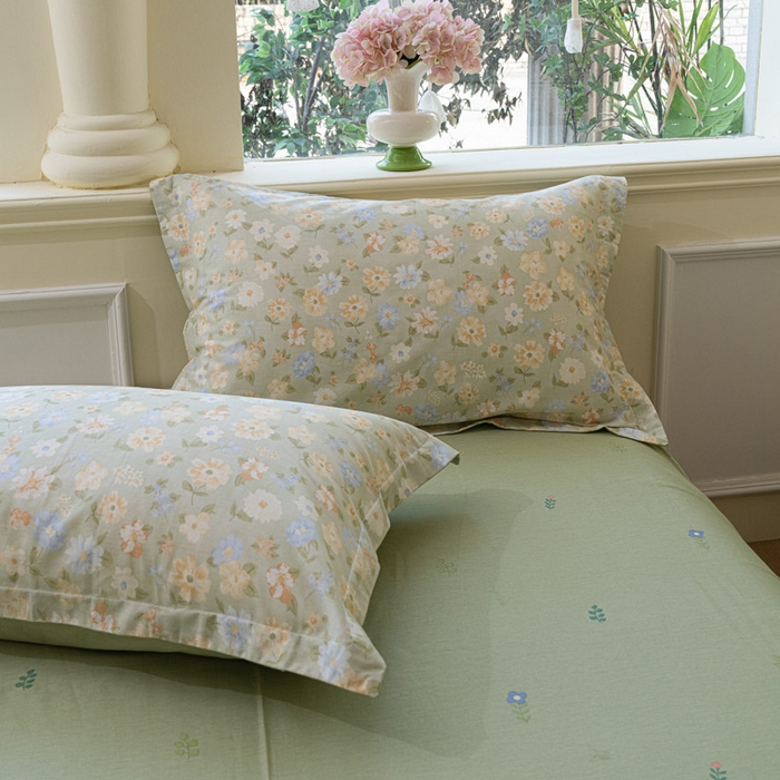 91家纺网 家纺一手货源 找家纺 绵庭家纺 2025新款田园花卉全棉纯棉印花四件套 阳光花朵-绿