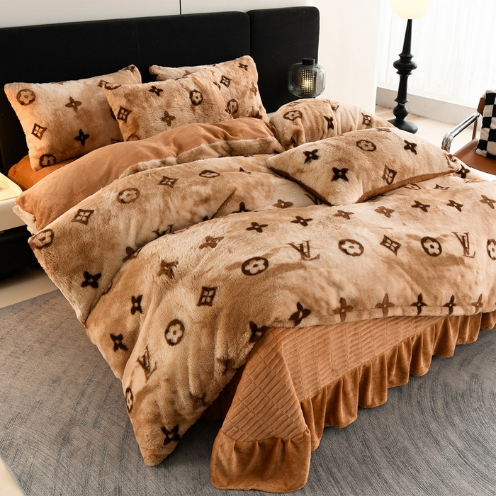 91家纺网 家纺一手货源 找家纺 德比尔斯  2025新款兔毛绒兔兔绒牛奶绒四件套床盖款 墨本