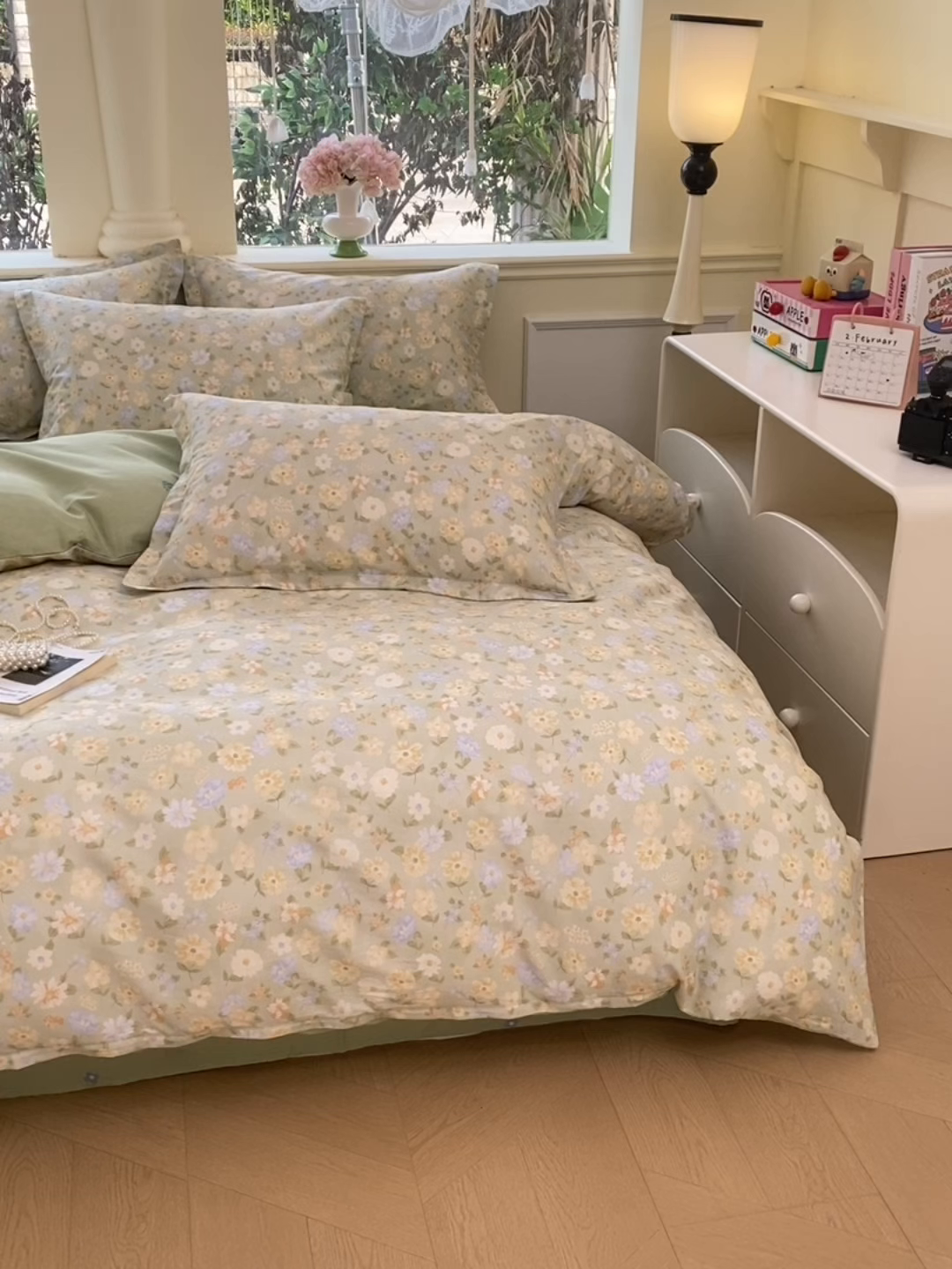 91家纺网 家纺一手货源 找家纺 绵庭家纺 2025新款田园花卉全棉纯棉印花四件套 阳光花朵-绿
