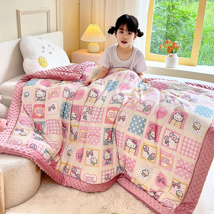 91家纺网 家纺一手货源 找家纺 吉咪兔家纺 25年新款三丽鸥库洛米儿童豆豆被针织棉幼儿园宝宝午睡春秋四季婴儿被子KT美乐蒂