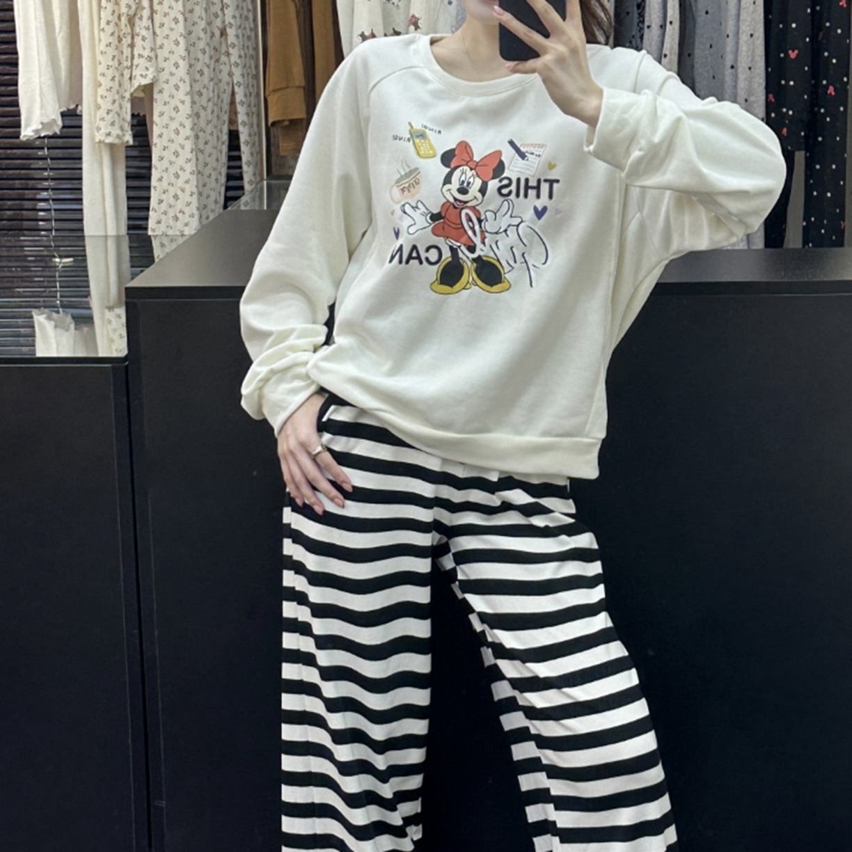 91家纺网 家纺一手货源 找家纺 （总）妍景家居生活馆 2025新款休闲圆领条纹米奇套装