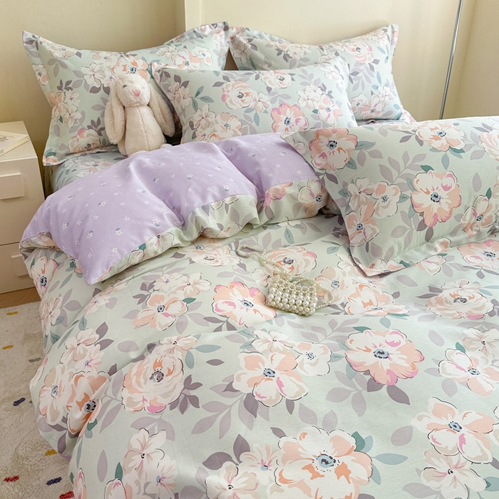 91家纺网 家纺一手货源 找家纺 绵庭家纺 2025新款田园花卉全棉纯棉印花四件套 幽兰花梦兰