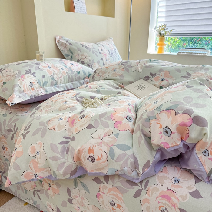 91家纺网 家纺一手货源 找家纺 绵庭家纺 2025新款田园花卉全棉纯棉印花四件套 幽兰花梦兰