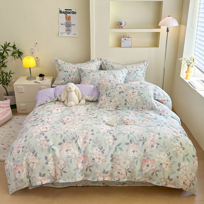 91家纺网 家纺一手货源 找家纺 绵庭家纺 2025新款田园花卉全棉纯棉印花四件套 幽兰花梦兰