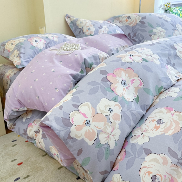 绵庭家纺 2025新款田园花卉全棉纯棉印花四件套 幽兰花梦紫