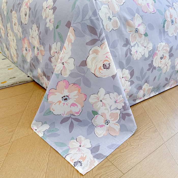 91家纺网 家纺一手货源 找家纺 绵庭家纺 2025新款田园花卉全棉纯棉印花四件套 幽兰花梦紫