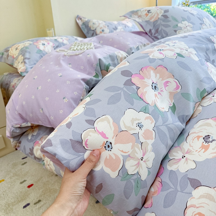 91家纺网 家纺一手货源 找家纺 绵庭家纺 2025新款田园花卉全棉纯棉印花四件套 幽兰花梦紫