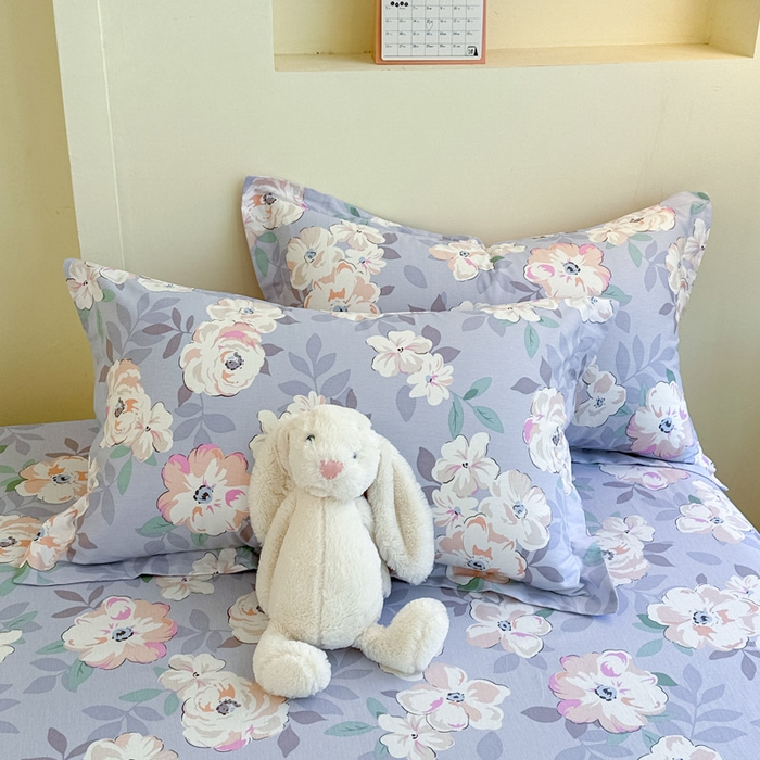 91家纺网 家纺一手货源 找家纺 绵庭家纺 2025新款田园花卉全棉纯棉印花四件套 幽兰花梦紫