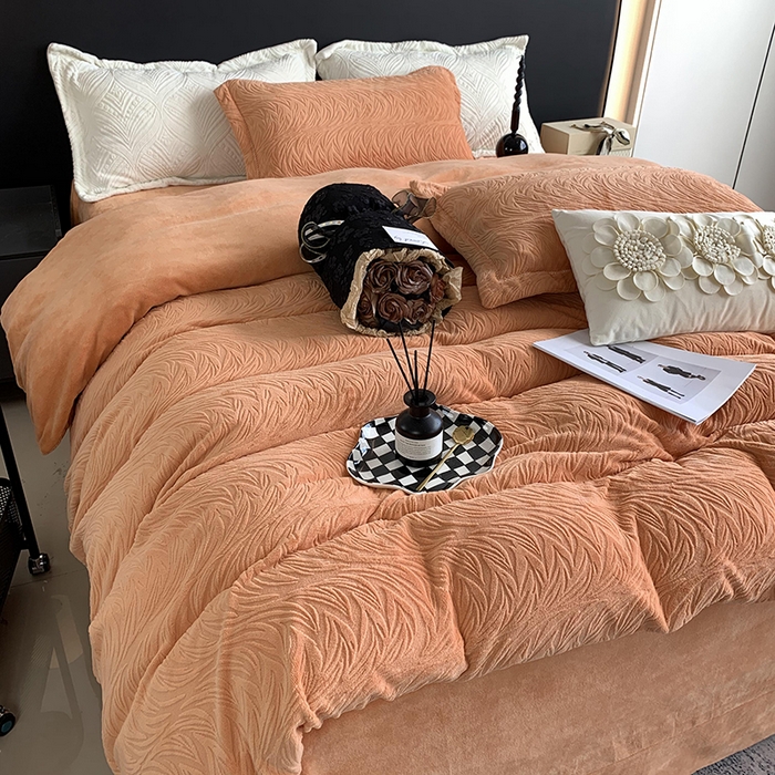 91家纺网 家纺一手货源 找家纺 莱豫家纺 2025新款全消光雕花牛奶绒四件套-流年 流年心愿橙