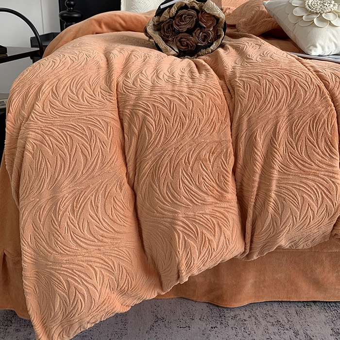 91家纺网 家纺一手货源 找家纺 莱豫家纺 2025新款全消光雕花牛奶绒四件套-流年 流年心愿橙