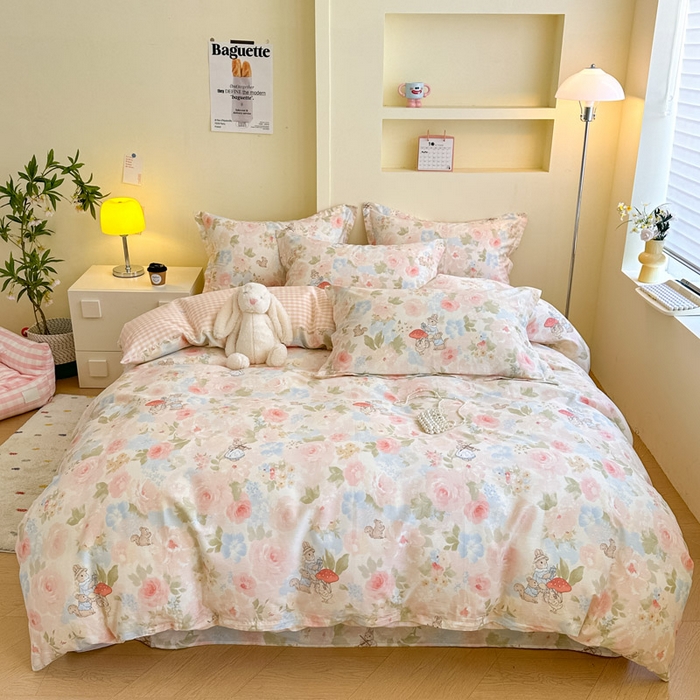 91家纺网 家纺一手货源 找家纺 绵庭家纺 2025新款田园花卉全棉纯棉印花四件套 油画弦音