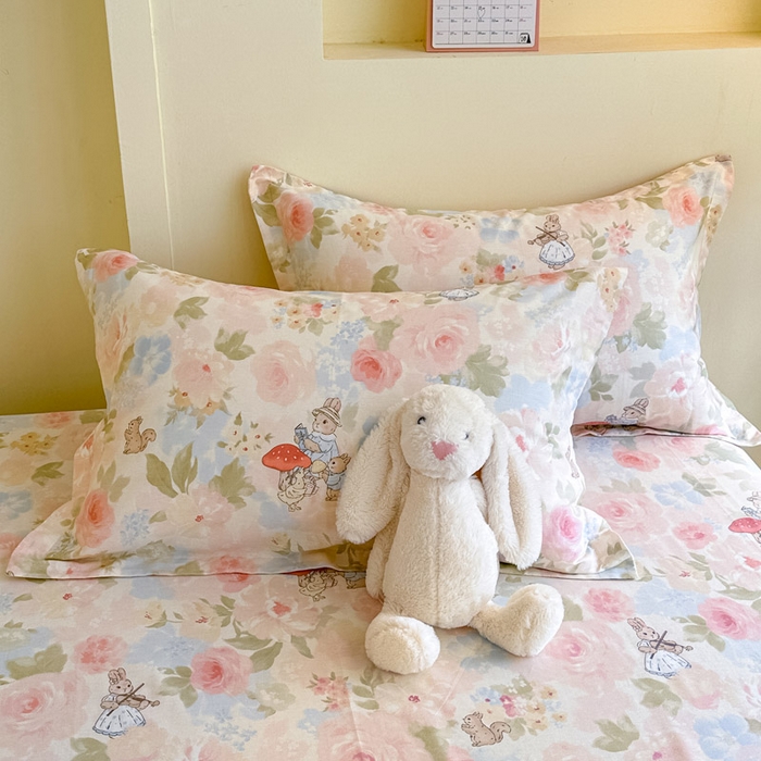 91家纺网 家纺一手货源 找家纺 绵庭家纺 2025新款田园花卉全棉纯棉印花四件套 油画弦音