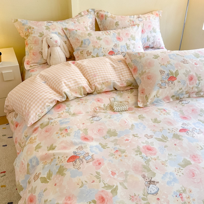 91家纺网 家纺一手货源 找家纺 绵庭家纺 2025新款田园花卉全棉纯棉印花四件套 油画弦音