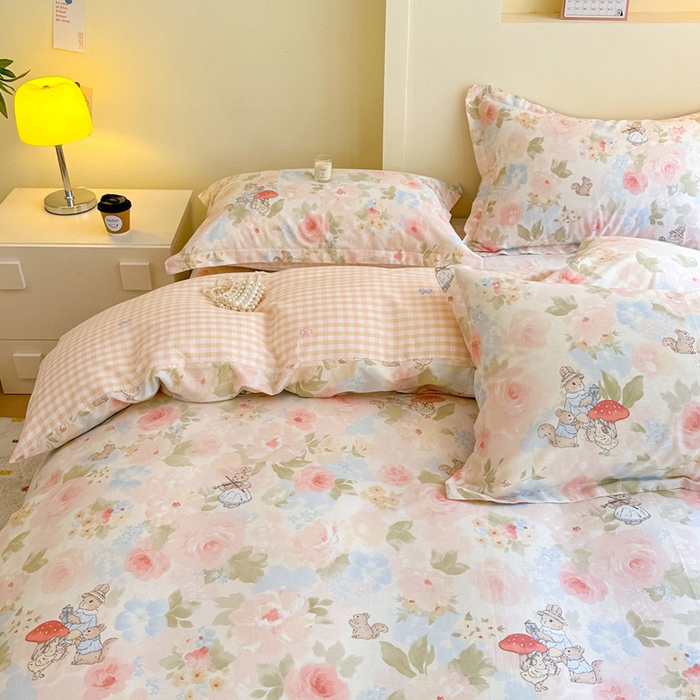 91家纺网 家纺一手货源 找家纺 绵庭家纺 2025新款田园花卉全棉纯棉印花四件套 油画弦音