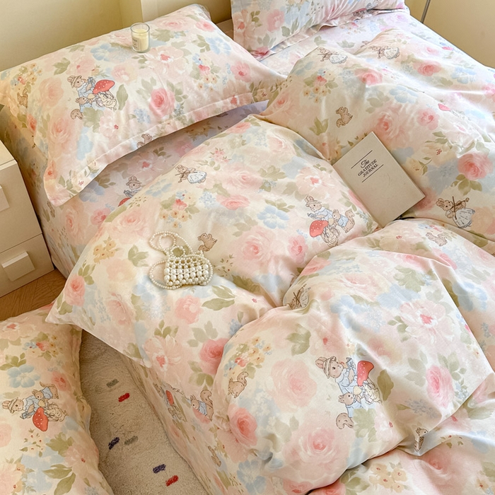 91家纺网 家纺一手货源 找家纺 绵庭家纺 2025新款田园花卉全棉纯棉印花四件套 油画弦音