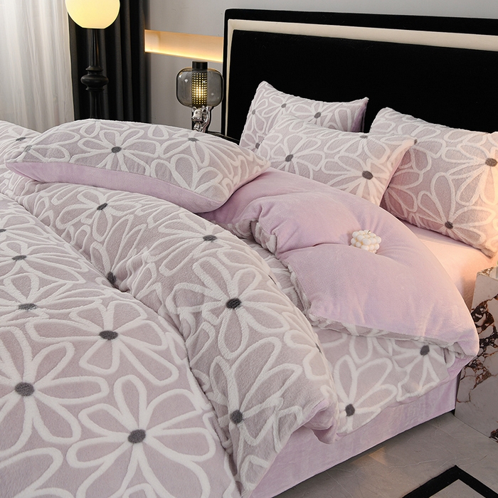 德比尔斯 2025新款兔毛绒兔兔绒雕花牛奶绒四件套 伊宁紫