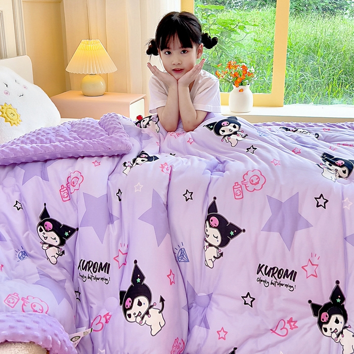 91家纺网 家纺一手货源 找家纺 吉咪兔家纺 25年新款三丽鸥库洛米儿童豆豆被针织棉幼儿园宝宝午睡春秋四季婴儿被子五星库洛米