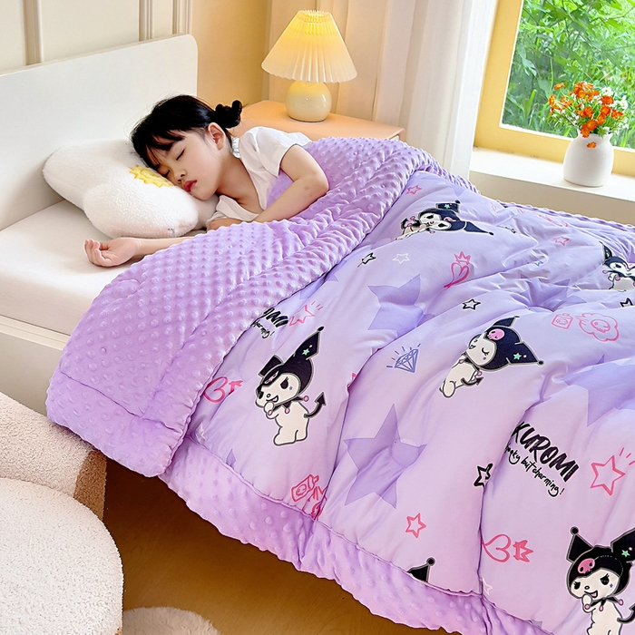 91家纺网 家纺一手货源 找家纺 吉咪兔家纺 25年新款三丽鸥库洛米儿童豆豆被针织棉幼儿园宝宝午睡春秋四季婴儿被子五星库洛米