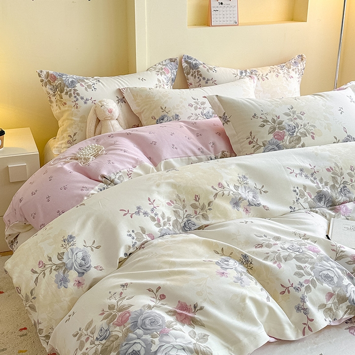 91家纺网 家纺一手货源 找家纺 绵庭家纺 2025新款田园花卉全棉纯棉印花四件套 又见江南