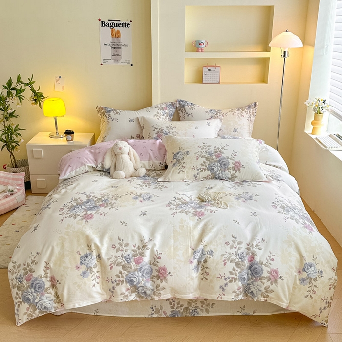 91家纺网 家纺一手货源 找家纺 绵庭家纺 2025新款田园花卉全棉纯棉印花四件套 又见江南