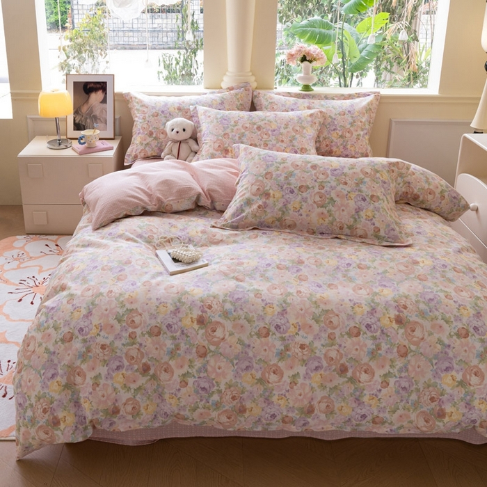 91家纺网 家纺一手货源 找家纺 绵庭家纺 2025新款田园花卉全棉纯棉印花四件套 悦下花影